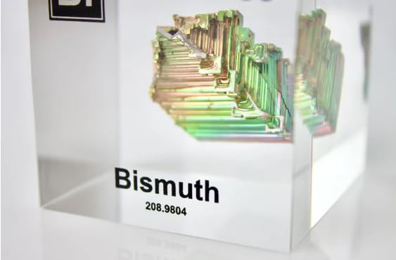 Authentic Bismuth Element Cube, 2x2x2 Inches, Encased in Crystal-Clear Lucite Acrylic, Handmade in The USA by Engineered Labs, for Display or Educational Purposes