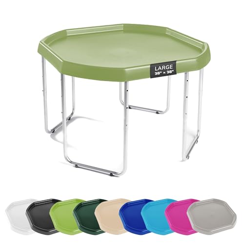 MEKA Large 38'x38' Tuff Tray Set Olive Green, Activity Sensory Tray Plus Stand Children, Outdoor Play Sand and Water Table for Toddlers and Kids, Toy Boys Girls