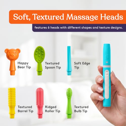 Image of Special Supplies Buzz Buddy Oral Motor Stimulation kit with 6 Soft Textured Interchangeable Heads, Calm Sensory Needs, Support Speech, and Stimulate Self Feeding, Gentle Vibrations (Light Blue)