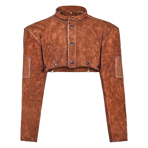 VEVOR Cape de Soudage en Cuir de Vachette, Veste de Soudage Résistante aux Flammes, à Chaleur, avec Poches à Outils, Cape de Protection pour Hommes Femmes,...