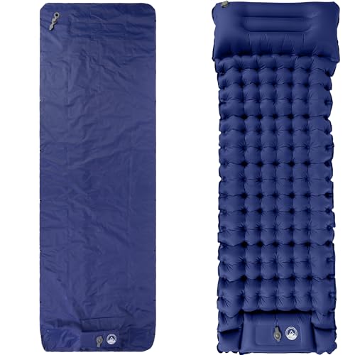 Wakeman Sleeping Pad for Camping - Inflatable Mat with Built-in Foot Pump - Waterproof Camp Mattress - Camping Gear Must Haves Outdoors (Blue)