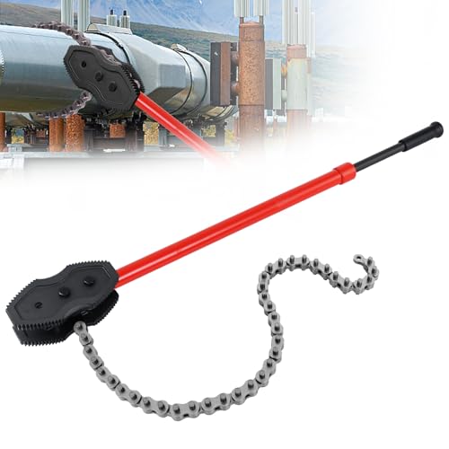 YHK Chain Pipe Wrench Chain Tongs with 41.3 Chain Length and 36.3-48.5 Telescopic Handle Length Chain Wrench for Pipe Installation Repair and Maintenance Fit for 1-1/2-8 Pipe Diameters (Red)