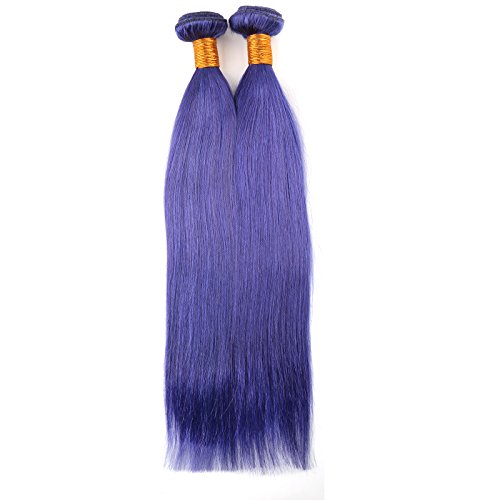 Remy Brazilian Human Hair Weave Straight Hair Extensions Blue Color 1 Bundle 16 inch