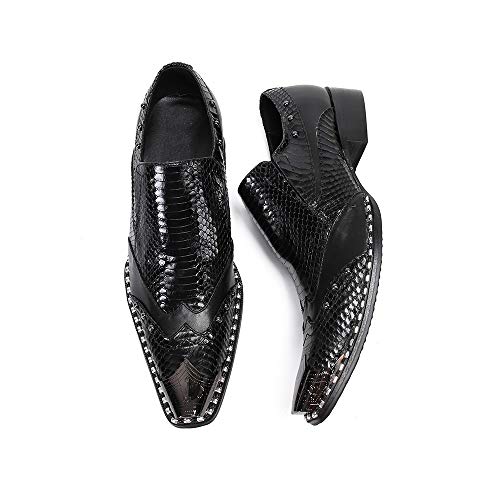 Exquisite Metal Square Toe Oxfords for Men Slip On Style Rivet Genuine Imitation Snake Skin Leather Formal Dress4
