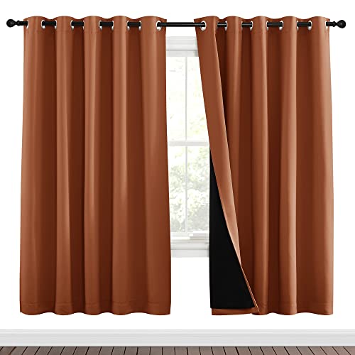 Image of NICETOWN 100% Blackout Window Curtain Panels, Full Light Blocking Drapes with Black Liner for Nursery, 72-inch Drop Thermal Insulated Draperies (Burnt Orange, 2 Pieces, 70-inch Wide Per Panel)