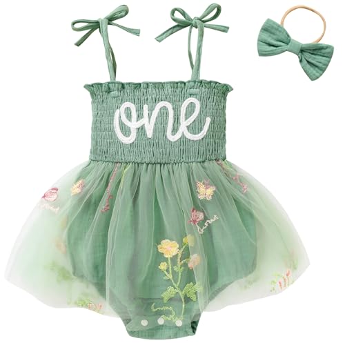 Image of TITKKOP Baby Girl 1st Birthday Clothes One Year Old Tulle Romper Sleeveless Bodysuit Cake Smash Outfits