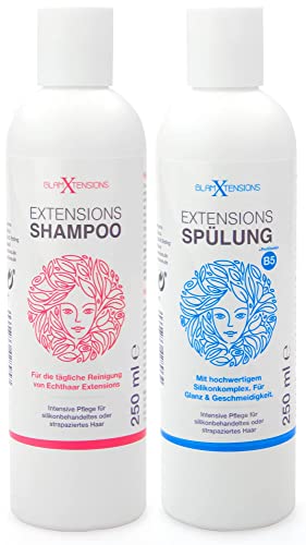 Extensions Shampoo und Spülung Set für Echthaar, Extensions Pflege Haarverlängerungen Perücken und Haarteile, 250ml Cover