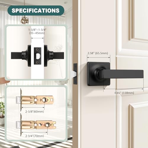 Image of GOBEKOR Black Door Handles Square Interior Door Handle for Hall Closet Matte Black Passage Door Levers Black Door Locks 4 Pack