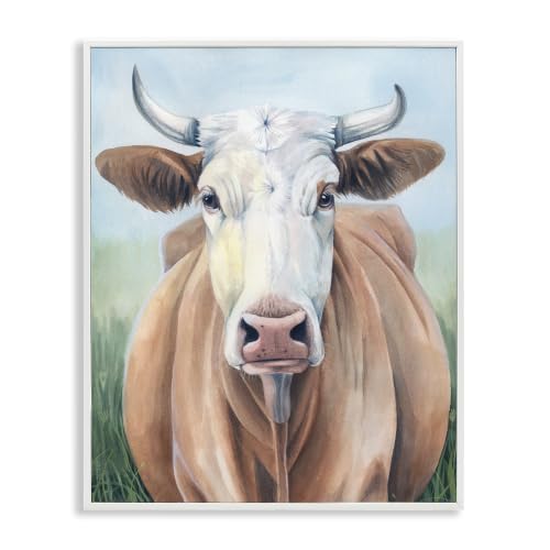 Brown Cow Gazing Farmhouse Portrait, 11 x 14 Inch Framed Giclée Print