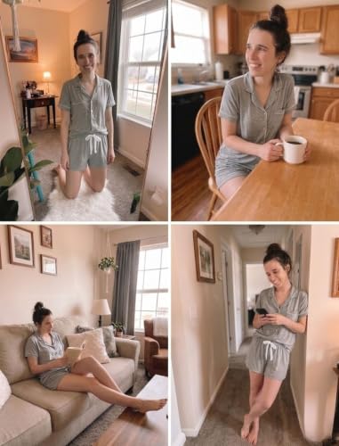 Image of Pjmlifecoco Women's Modal Pajama Set Short Sleeve Button Down Two Piece Soft Sleepwear with Shorts Loungewear S-XXL