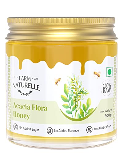 Image of Farm Naturelle Acacia Flora Wild Honey 300g |100% Pure Honey | Raw & Unfiltered|Unprocessed|Lab Tested Honey In Glass Jar with Engraved Virgin Wooden Spoon