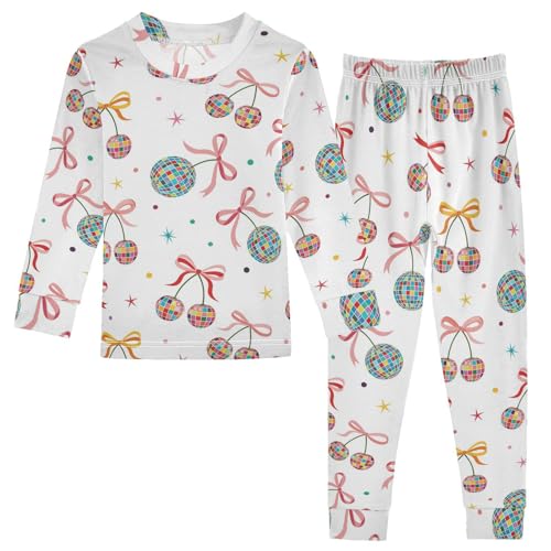 Pajama Sets Long Sleeve Disco Ball Cherry Pattern Soft Comfy Sleepwear 2 Piece PJS 3-8T