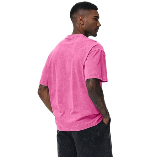 Image of Men's Oversized Cotton T-Shirts Loose Fit Vintage Washed Tee Unisex Short Sleeve Casual Shirts Tops