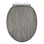 AQUALONA® Luxury Grey Oak Effect Toilet Seat - Soft Close MDF Moulded Wood Seat with Quick Release Button and Durable Hinges - Comfortable, Easy to Clean and Install with Universal Fittings