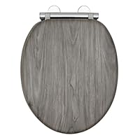 AQUALONA Luxury Grey Oak Effect Toilet Seat - Soft Close MDF Moulded Wood Seat with Quick Release Button and Durable Hinges - Comfortable, Easy to Clean and Install with Universal Fittings