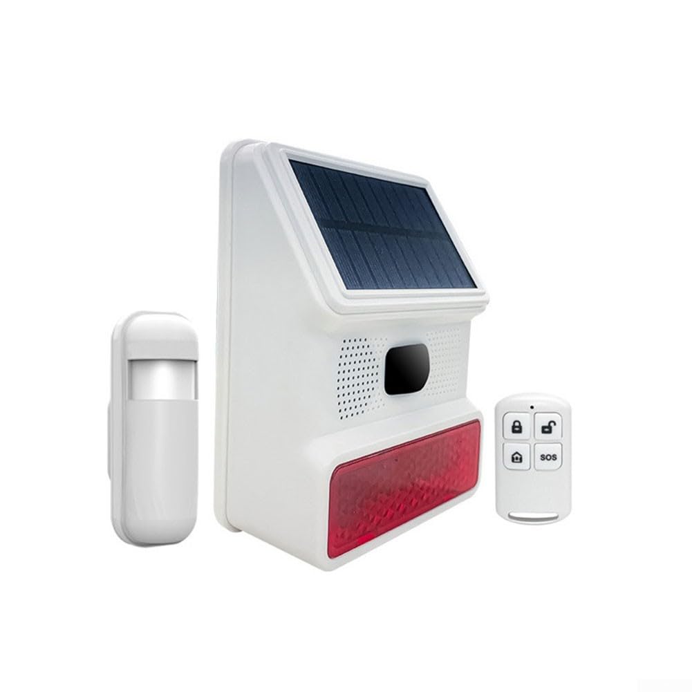RichVibe Sirena di allarme solare per esterni, 433 MHz, sistema wireless, impermeabile, con luce stroboscopica a LED e telecomando, per casa e giardino (B)