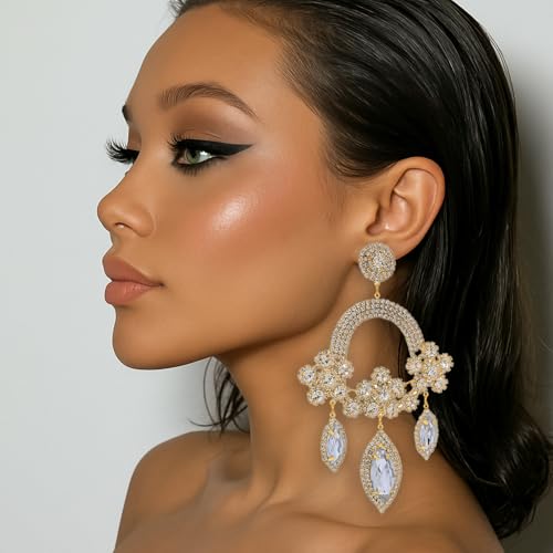 Rhinestone Dangle Earrings For Women Crystal Iridescent Statement Earrings For Women Prom Jewelry Accessories3
