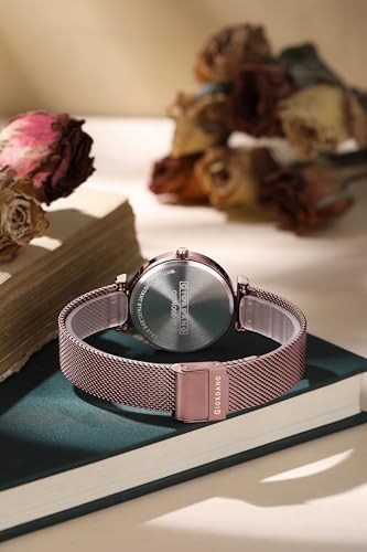 Image of Giordano Eleganza Analog Watch for Women - Round Dial with Crystal Studded Accents & Metallic Mesh Strap - Includes Matching Heart-Charm Gold-Tone Bangle