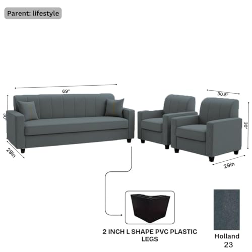 Image of FURNY Cosmos 5 Seater Fabric 3+1+1 Sofa Set (Dark Grey) Premium Velvet Finish | Durable Comfort | Ideal for Living Room, Office
