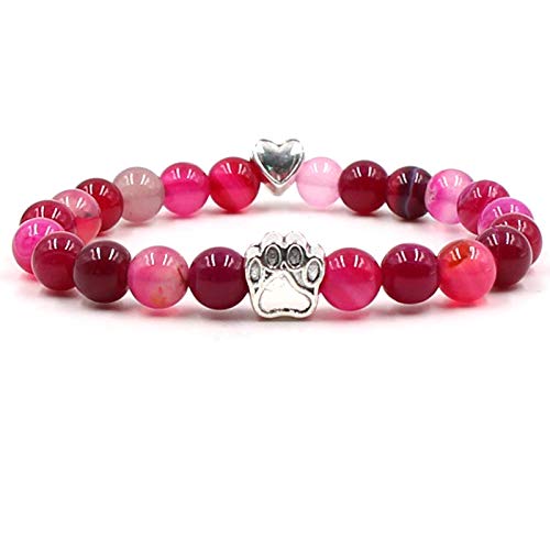Bracelet de perles en agate rose et motif patte de chien