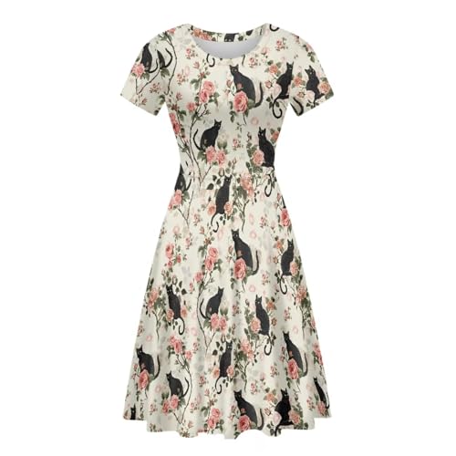 Image of AFPANQZ Womens Casual Summer Lightweight Vintage Dress Short Sleeve Midi Dress Knee-Long Luxury Formal Dress