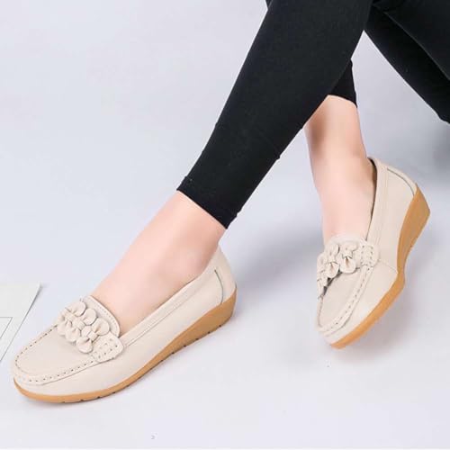 Image of Women's Genuine Leather Platform Loafers Classic Casual Comfort Slip-On Shoes Soft Sole Dress Shoes