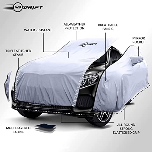 Image of NEODRIFT 'SilverTech' Silver Car Cover for Tata Bolt (All-Weather Protection,Water Resistant, Tailored Fit, Super Soft & Breathable Fabric)