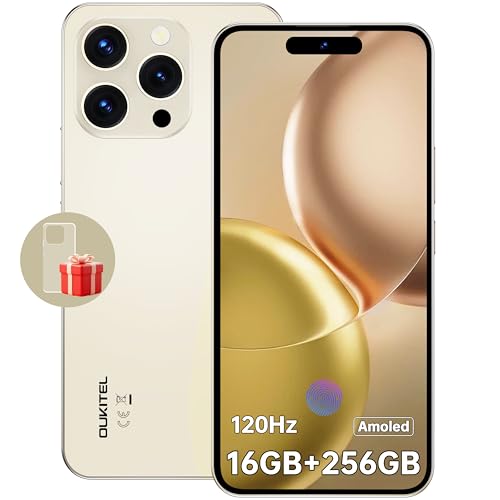 OUKITEL P1 Mobile Phones Android 14, 6.7 FHD+ AMOLED Display Smart Phone 24GB RAM+256GB ROM/2TB, Octa Core, 5150mAh 50MP+32MP, 4G Dual SIM Free Unlocked, Fingerprint&Face ID/GPS/NFC/OTG, Gold
