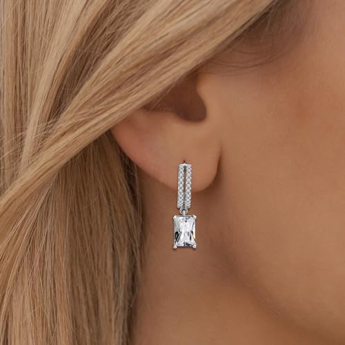 Hoop Earrings for Women with Dangle - Sterling Silver Square Drop Earrings Hollow Cubic Zirconia CZ Double Huggie Earrings Trendy Jewelry Gifts for Christmas4