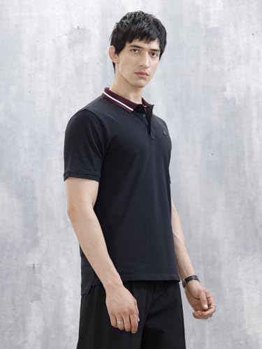 Image of WROGN Men's Cotton-Blend Polo T-Shirt | Solid Style with Contrast Collar | Slim Fit