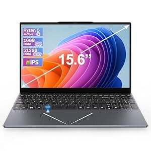 15.6 Inch Laptop, Quad-Core Ryzen 5 Up to 3.7GHz (Beat N95 N5095), 16GB RAM, 512GB SSD, Full HD IPS, Laptop Computer with Fingerprint Unlock Support 2.4G/5G WiFi, BT5.0, Type-C, USB3.0, Mini HDMI