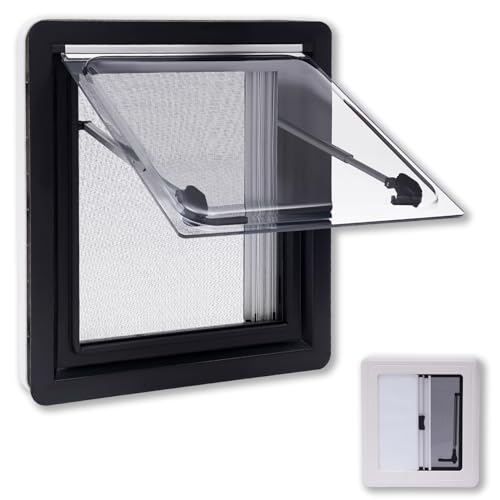 BJTDLLX Ventana para caravana, 45 x 50 cm, para caravana, ventana, con cremallera, con persiana y mosquitera integradas, bastón de la UE