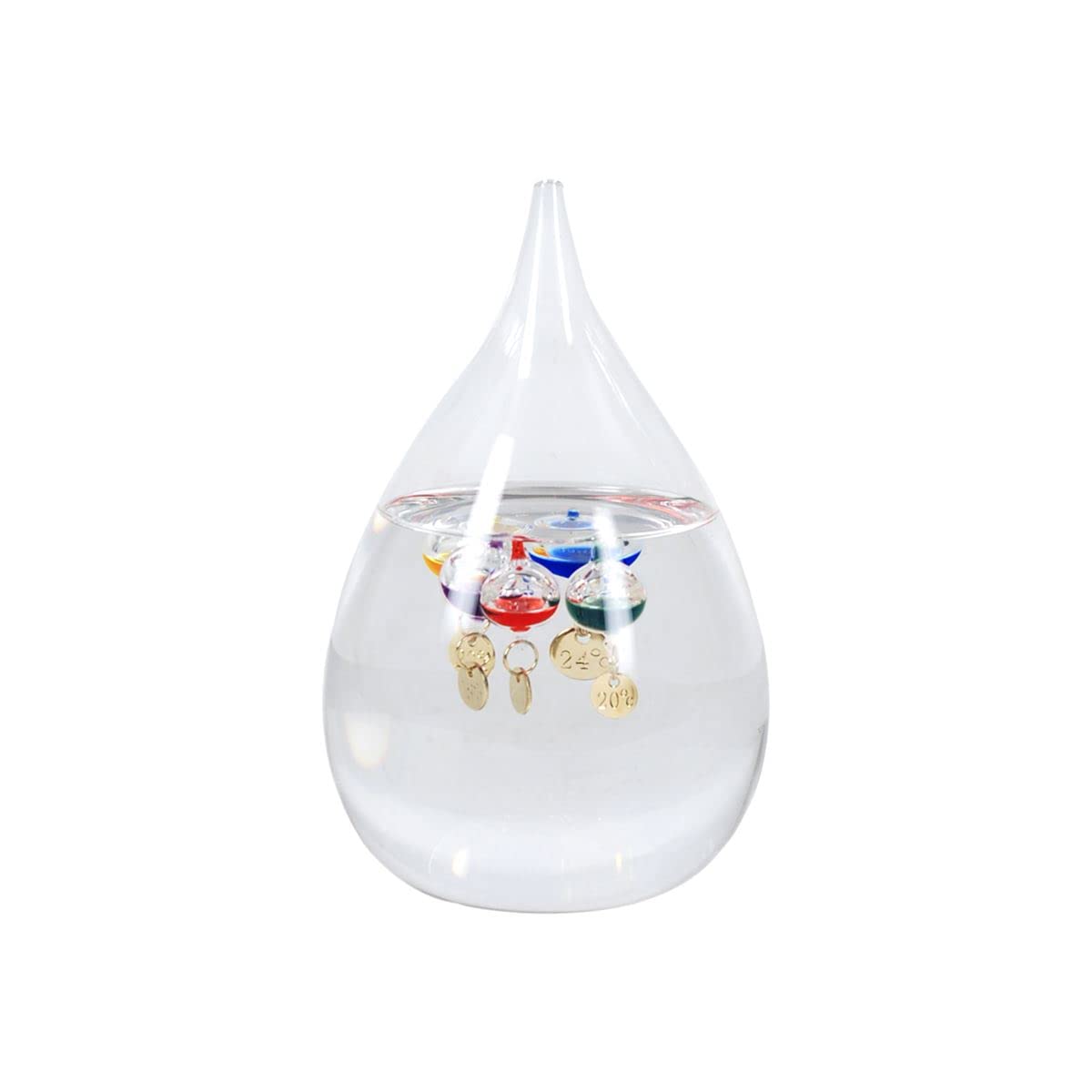 Termometro Galileo Gota Grande de Cristal 16 cm, para Exterior o Interior, Analógico, Bolas Flotantes Colores