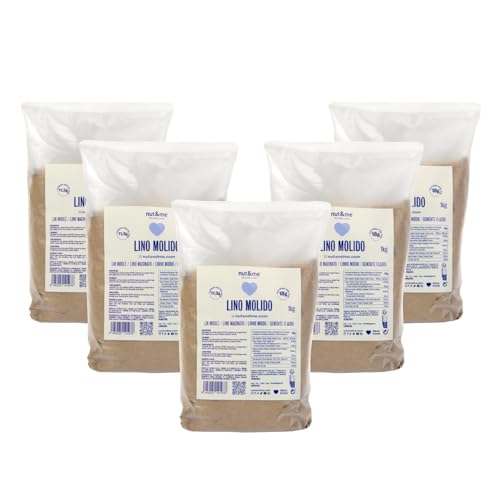 Semillas de lino molido 5 kg nut&me | Semillas de linaza | Fuente de proteínas | Rico en fibra | Sin conservantes ni aditivos | Pack 5 x 1 kg