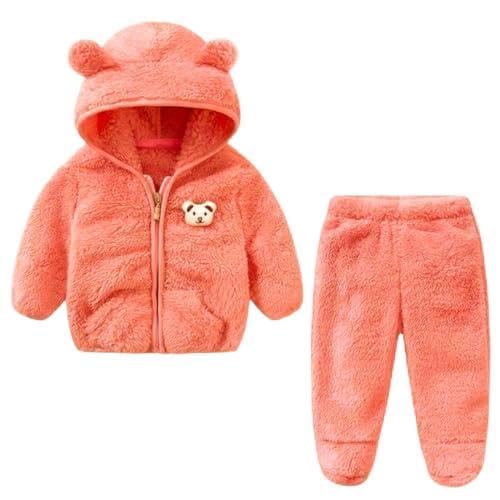 Image of Baby Teddy Bear Ear Soft Flannel Long Sleeve Hoodie & Leggings Unisex All Season Clothing Set For Baby Boys And Baby Girls