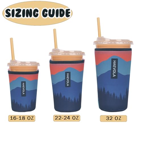 Image of Reusable Insulated Neoprene Iced Coffee Cup Sleeve, Durable Drink Sleeve for Cold Beverages, Beverage Holder for Iced Coffee, Mountain Hush
