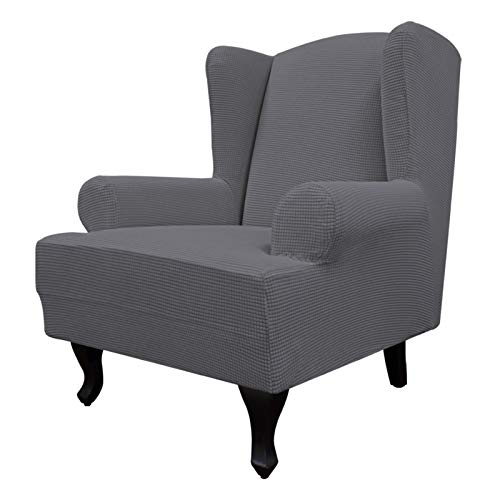 Image of Easy-Going Stretch Large Wingback Chair Sofa Slipcover Gray | 1-Piece Sofa Cover Furniture Protector Couch Soft with Bottom, Spandex Jacquard