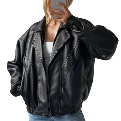 NEEDS STORE Womens Oversized Leather Jacket with Sleeves Bomber