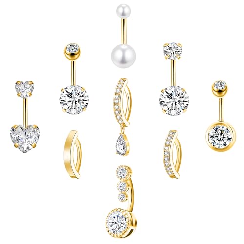 LEE&RO Gold Belly Button Ring for Women - Surgical Steel Navel Piercing Jewelry 14G