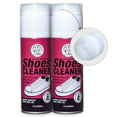 SIX FOXES Shoe Cleaner Spray Kit – Foaming Formula with Built-In Brush, Deep-Cleaning Shoes Care for Leather, Canvas & Mesh(2 Pcs