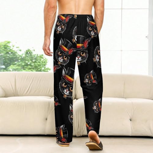 Cute Cat German Flag Pajama Pants for Men Women Printed Sleep Pants Soft Lounge Sleepwear Bottom with Pockets2