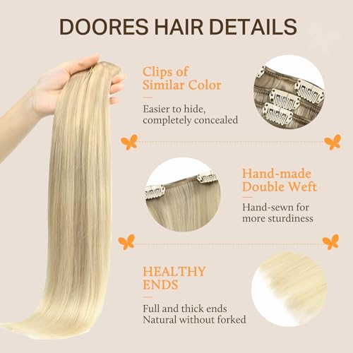 Image of DOORES Classic Clip Seamless Clip, 5pcs 80g 20 Inch Balayage Ash Blonde to Golden Blonde and Platinum Blonde