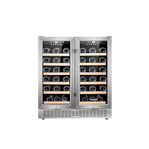 Honeywell 56 Bottle Dual Zone Compressor Wine Cooler Refrigerator, Large Freestanding Wine Cellar For Red, White, Champagne or Sparkling Wine, Digital Temperature Control, Stainless Steel