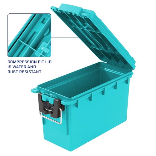 Image of Sheffield 12633 Ammo Storage Box, Stackable .30 Cal Field Boxes, Water and Dust Resistant, Lockable Storage Box with Handle, Secures Hunting Gear, Supplies, and Bullets, Made in USA, Teal,(Pack of 6)
