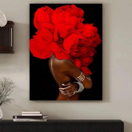 Affiche murale florale grandes fleurs rouges tableau décoration salon 70x100