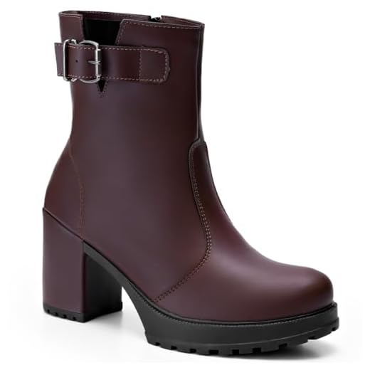 Bota Feminina Lumiss Tratorada Cano Curto Salto Bloco Fivela marrom35