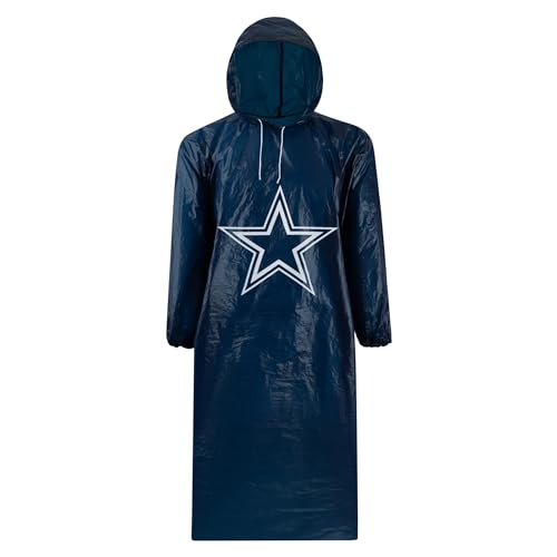 Image of NFL Waterproof Rain Poncho for Adults, Sporty, Elastic Sleeves and Drawstring Hood, Unisex Rain Coat