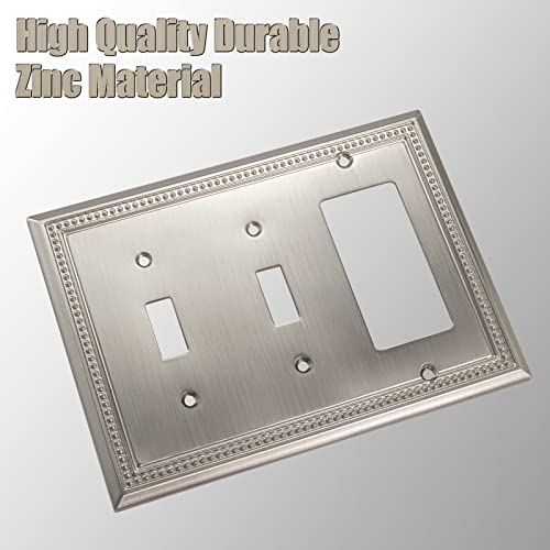 Image of Henne Bery Sunken Pearls Heavy Duty Decorative Wall Plate Switch Plate Outlet Cover (Double Toggle /Single Decorator, Satin Nickel)
