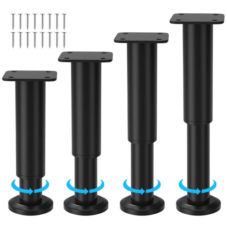 PRFCTLIFE 4 Pcs Metal Adjustable Furniture Legs 7.08-11.8 inch, Heavy Duty Bed Support Legs, Replacement Legs for Bed/Couch/Sofa/Shelf/Cabinet/Dresser–7.08"-11.8" Black
