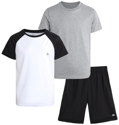 Image of RBX Boys Short Sets - 3 Piece Active Performance Short Sleeve Athletic Shirts and Gym Shorts With Elastic Waistband (4-12)